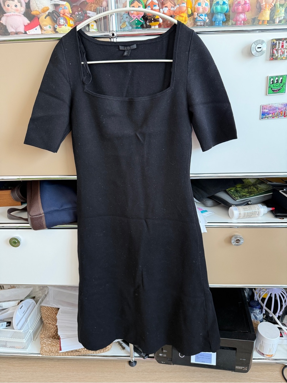 COS Black Square-Neck Short-Sleeve Midi Dress